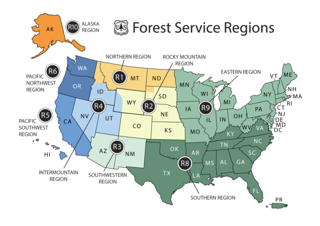USFS regions map white background